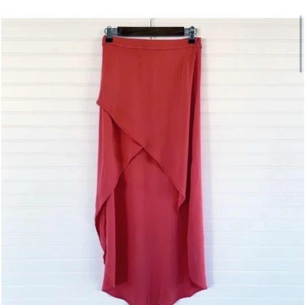 Forever 21 High Low Maxi Skirt Small Coral Red Tulip Wrap Front Asymmetrical